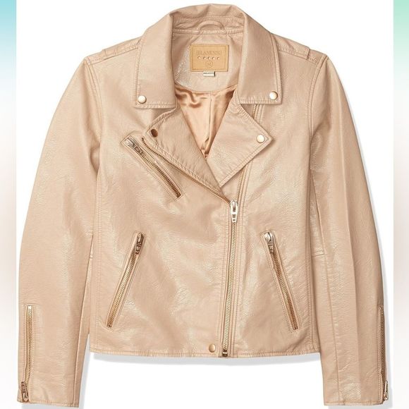 New Blank NYC Natural light Cream color Vegan leather moto jacket gold hardware - Picture 11 of 11
